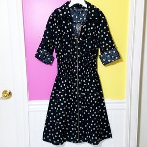 Gold polka dotted black dress